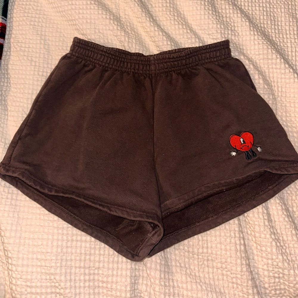 Brown Bad Bunny Embroidered Women's Shorts